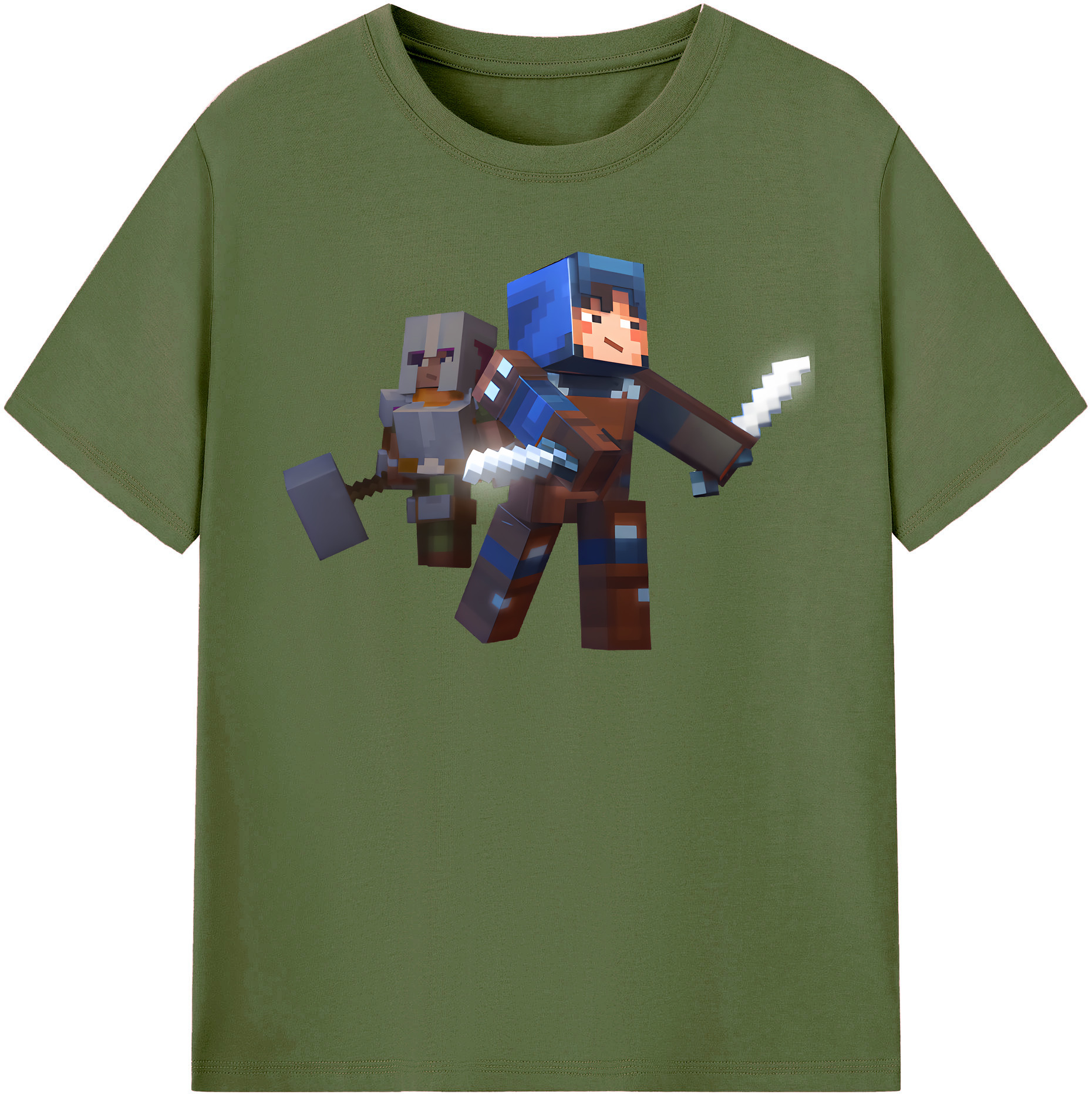 （画像用） マインクラフト ブロックの世界 Minecraft MC Block world 綿100％半袖Tシャツ（フロントプリント）
